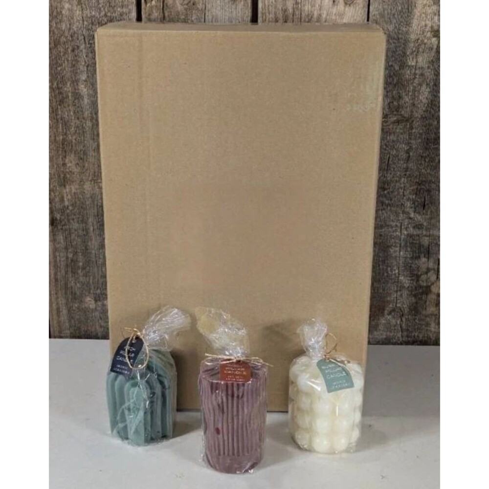 Sculptural Pillar Candle Set 3 Unscented Bubble Wavy Arch Home Decor NEW
